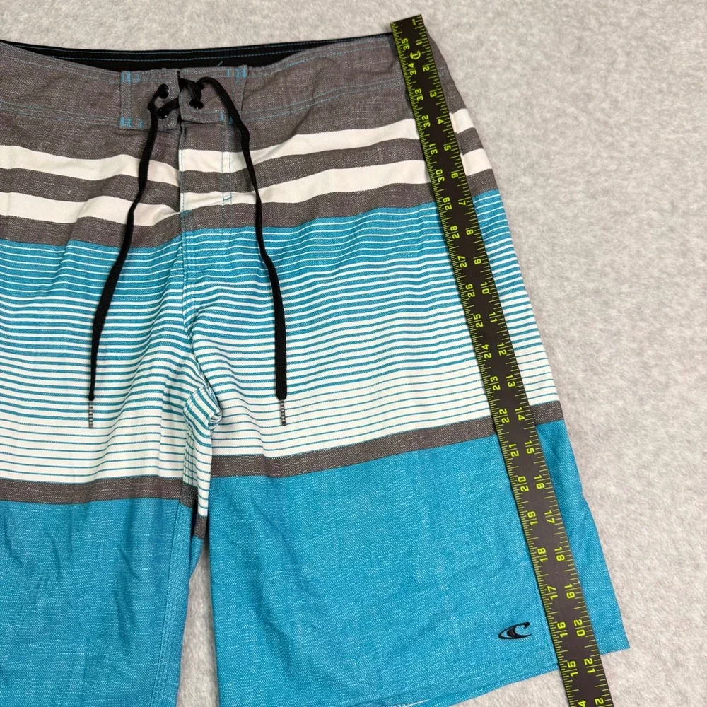 ONeill Mens Striped Board Shorts Blue Grey Size 31 Swim Trunks Cargo Pocket